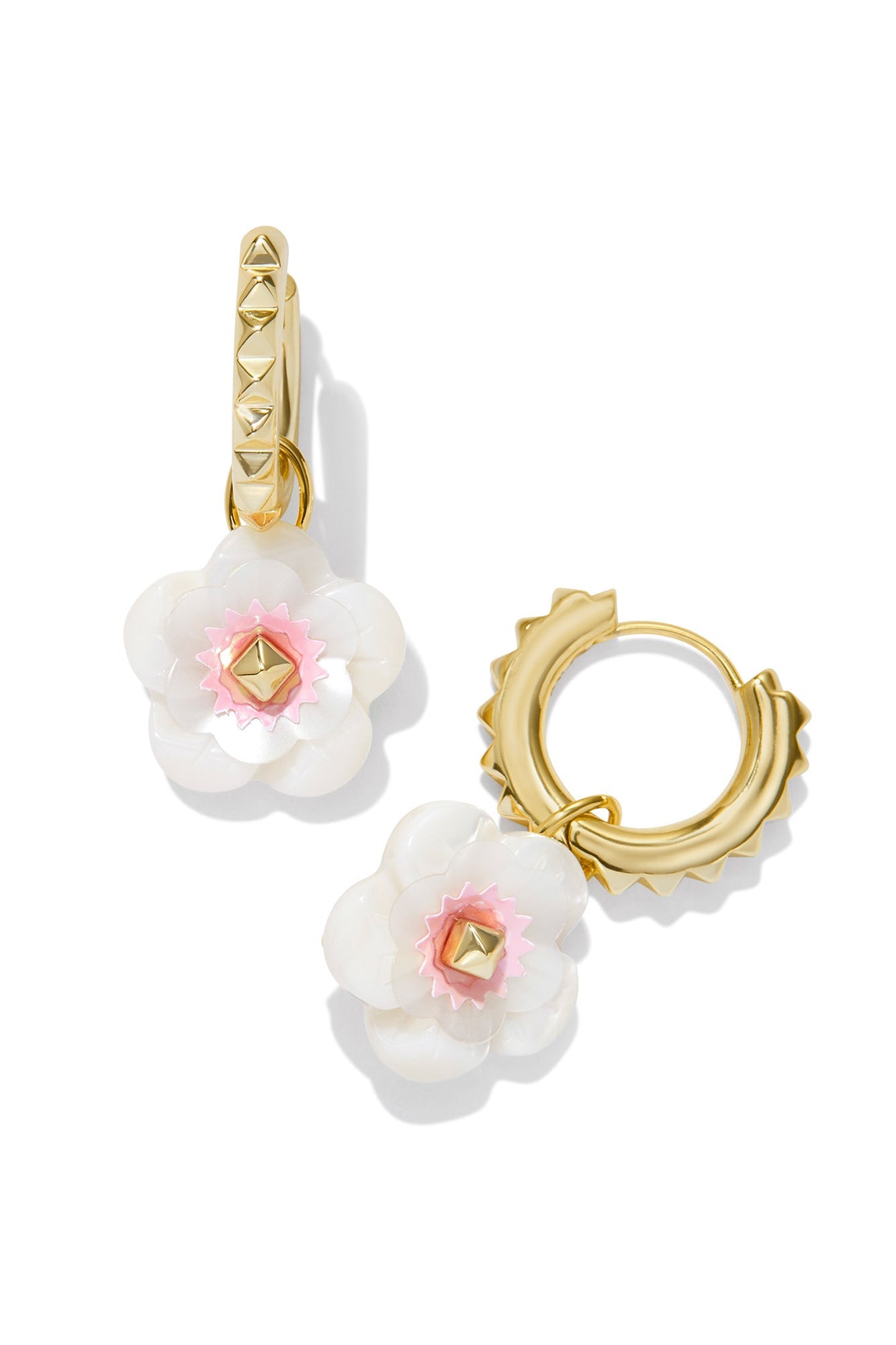 Deliah Convertible Huggie Earrings Gold Iridescent Pink White Mix