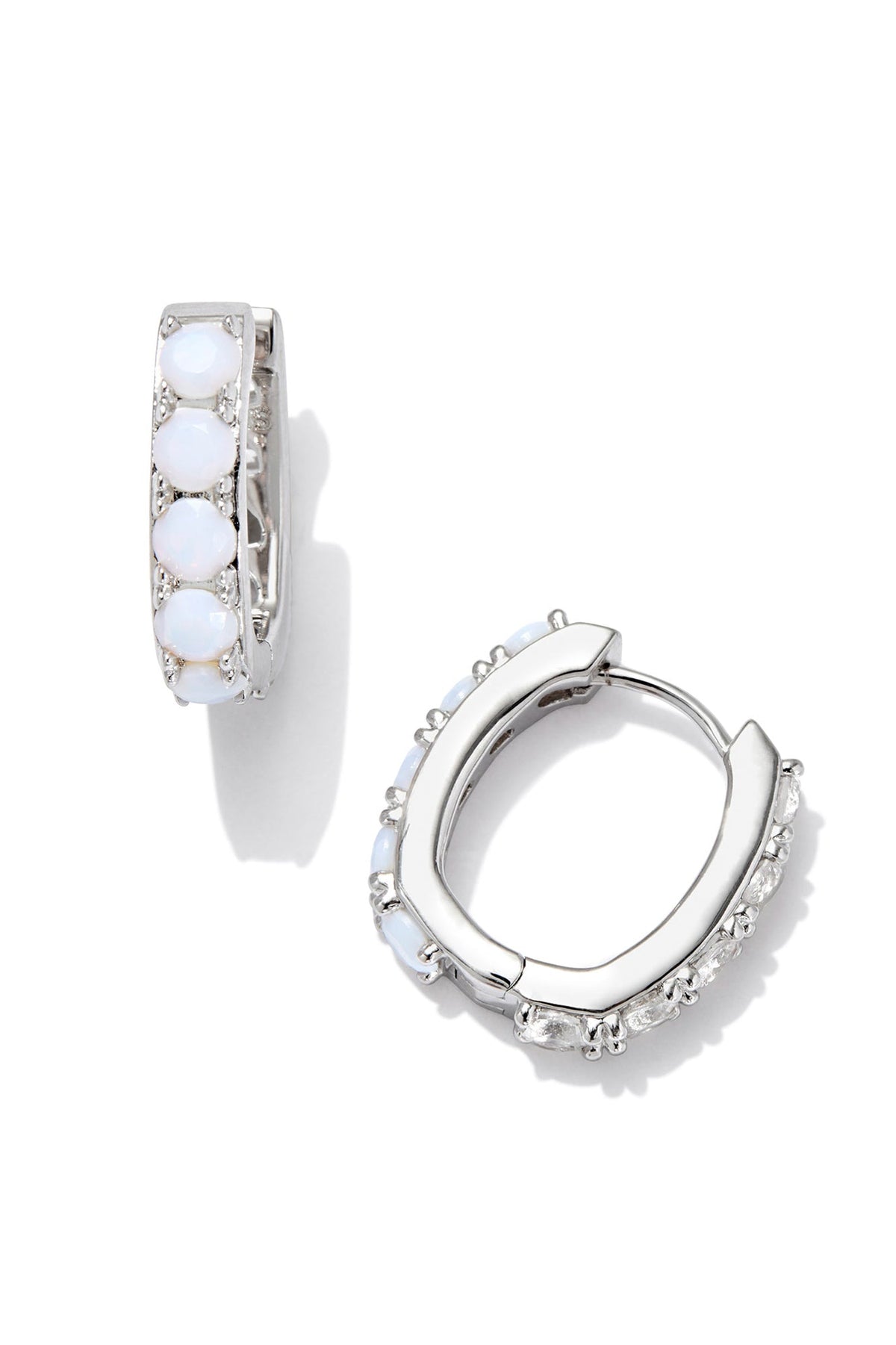 Chandler Huggie Earrings Silver White Opalite Mix