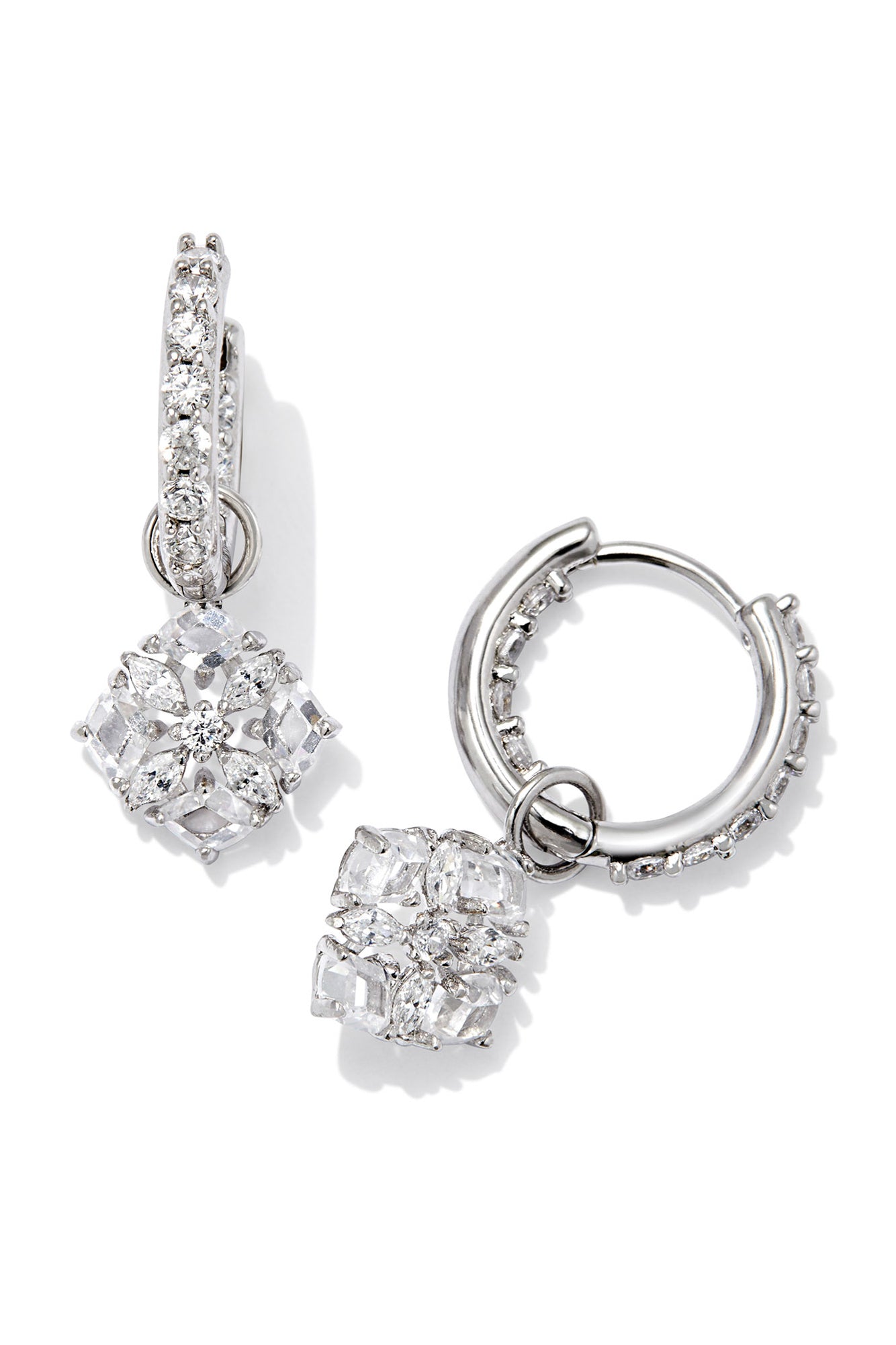 Dira Convertible Silver Crystal Huggie Earrings Silver White Crystal