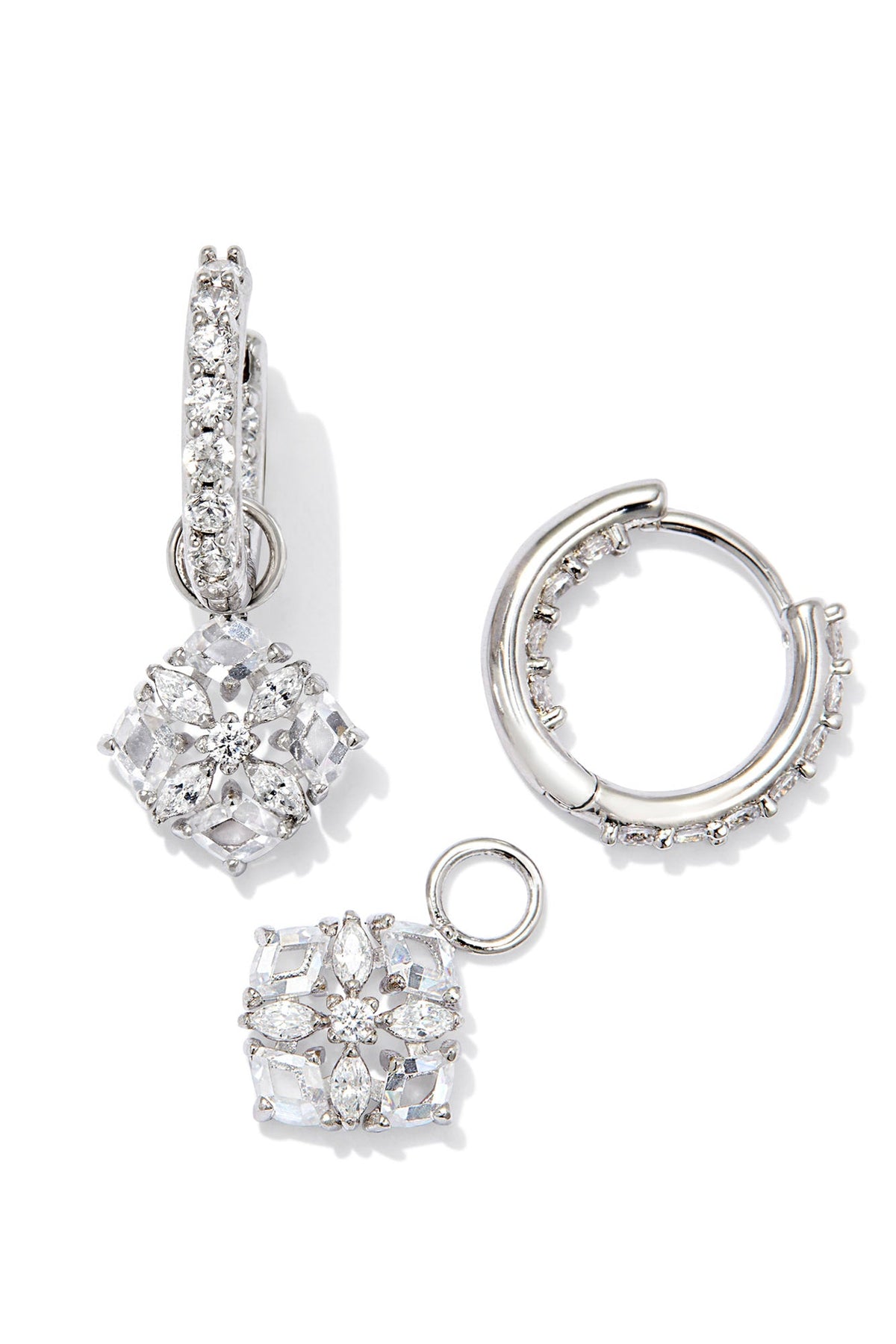 Dira Convertible Silver Crystal Huggie Earrings Silver White Crystal