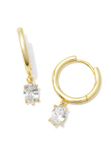 Calin Single Stone Huggie Earingss Gold White Crystal