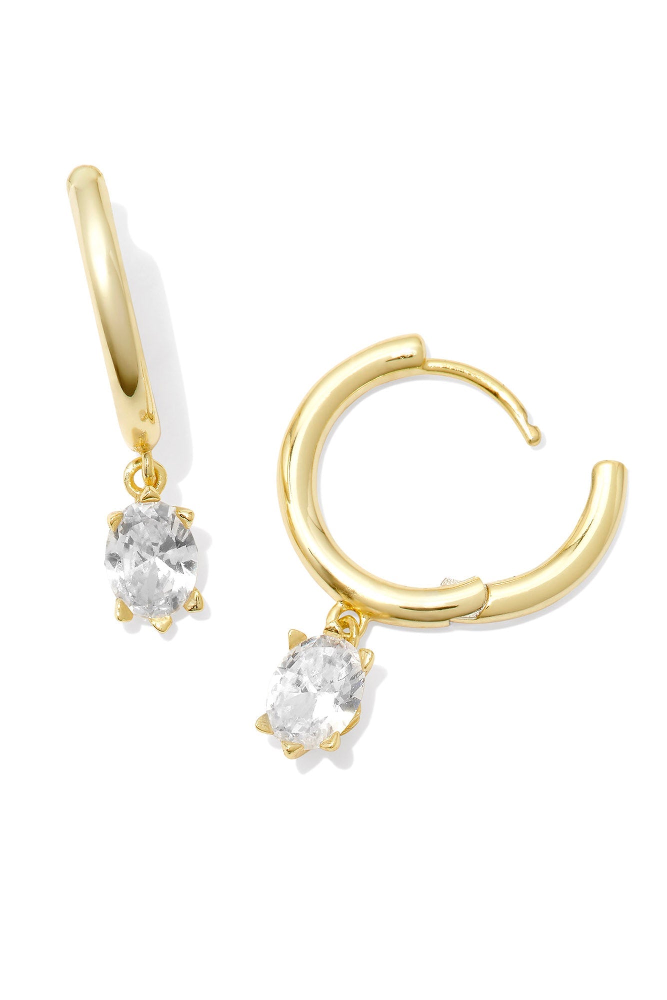 Calin Single Stone Huggie Earingss Gold White Crystal