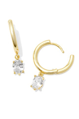 Calin Single Stone Huggie Earingss Gold White Crystal