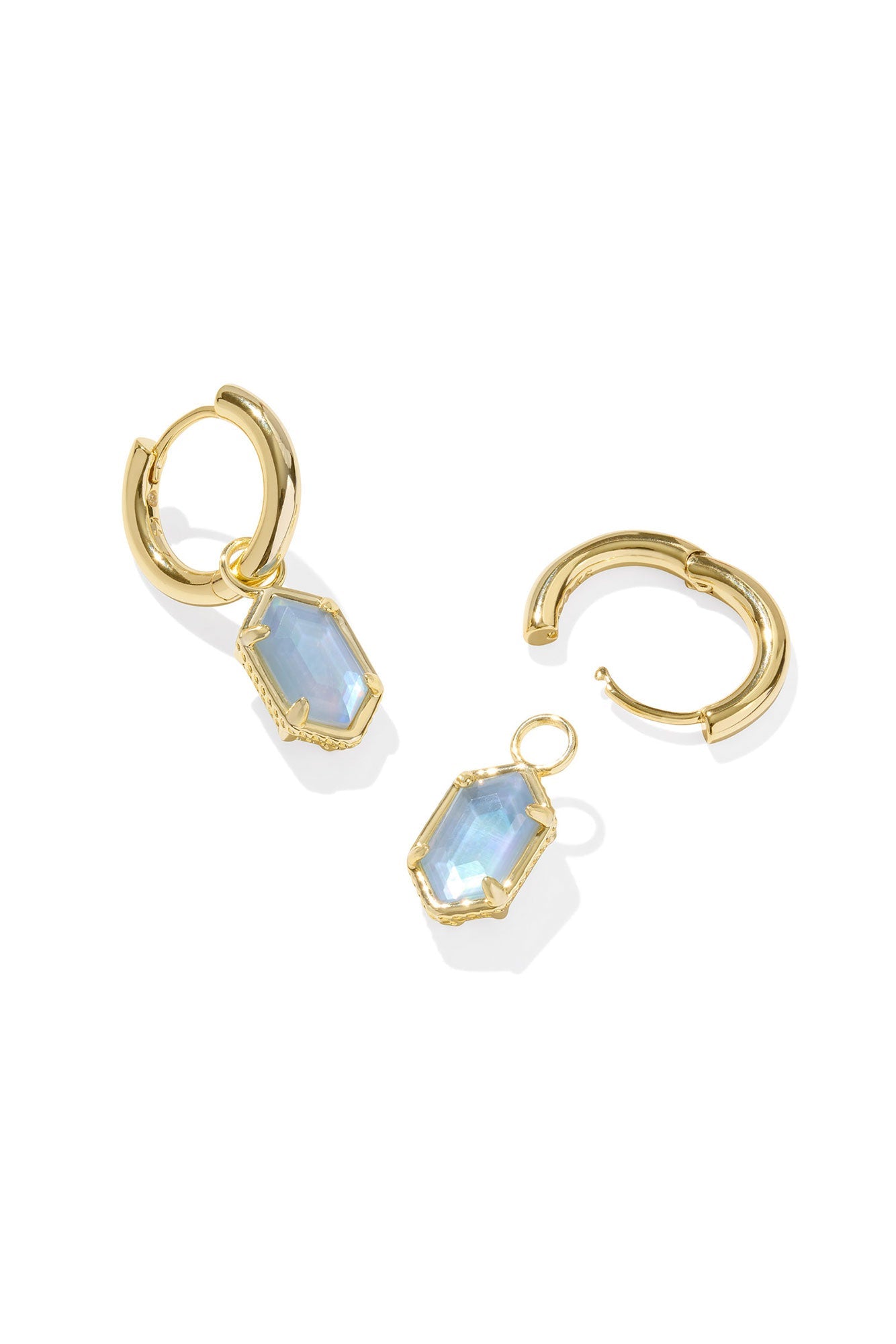 Hallie Gold Huggie Earrings Sky Blue Mother Of Pearl