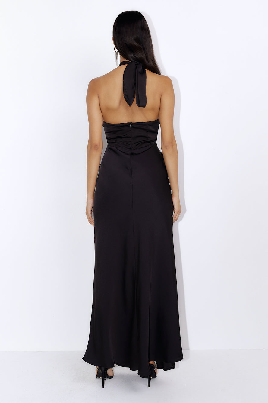 Formal Night Out Satin Maxi Dress Black