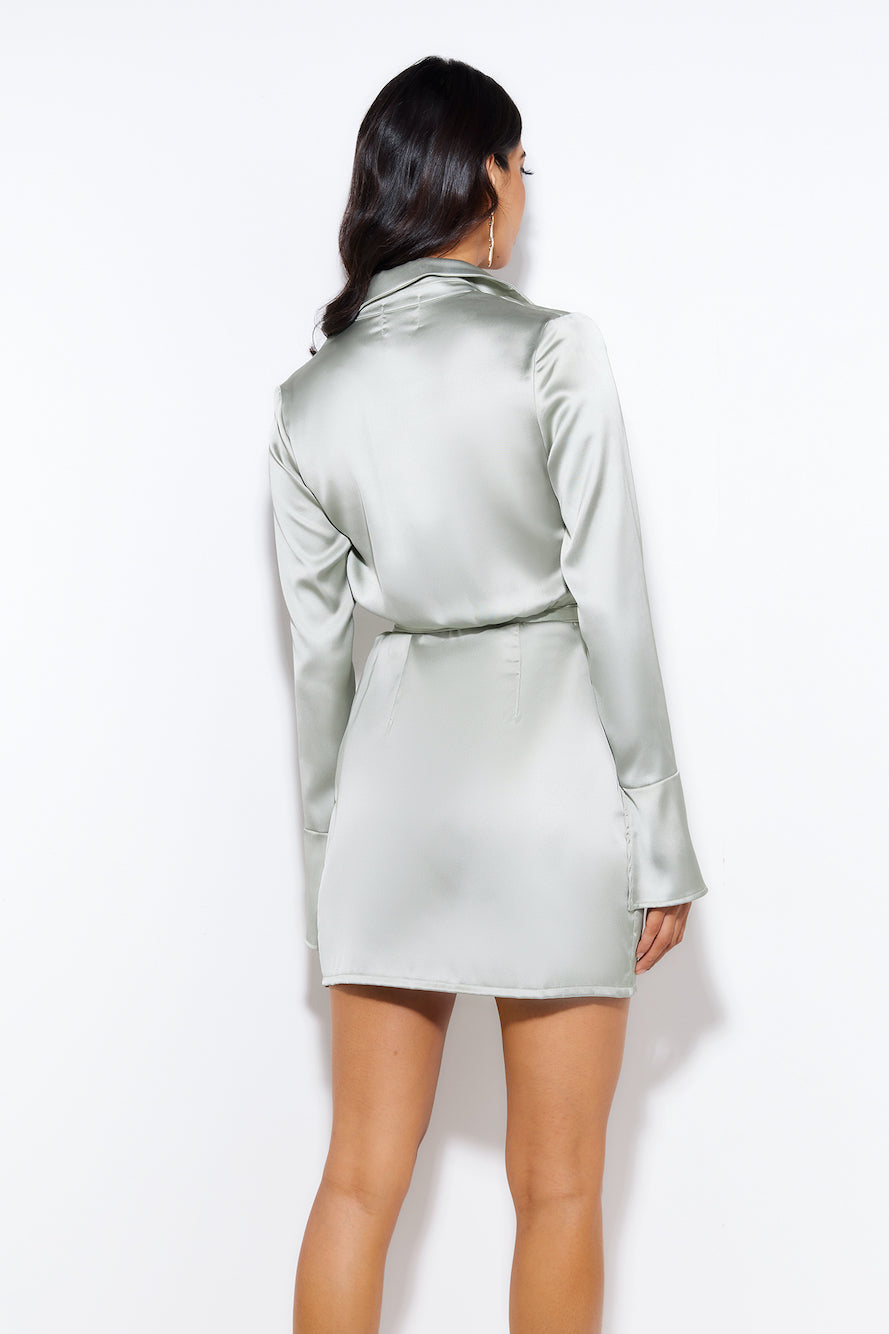 Love To Dance Satin Mini Dress Sage