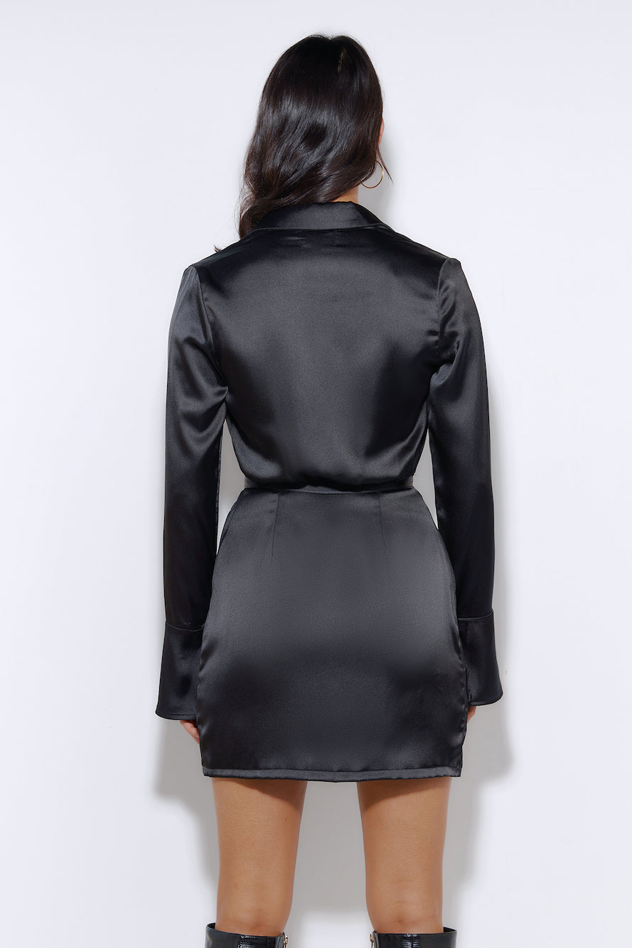 Love To Dance Satin Mini Dress Black