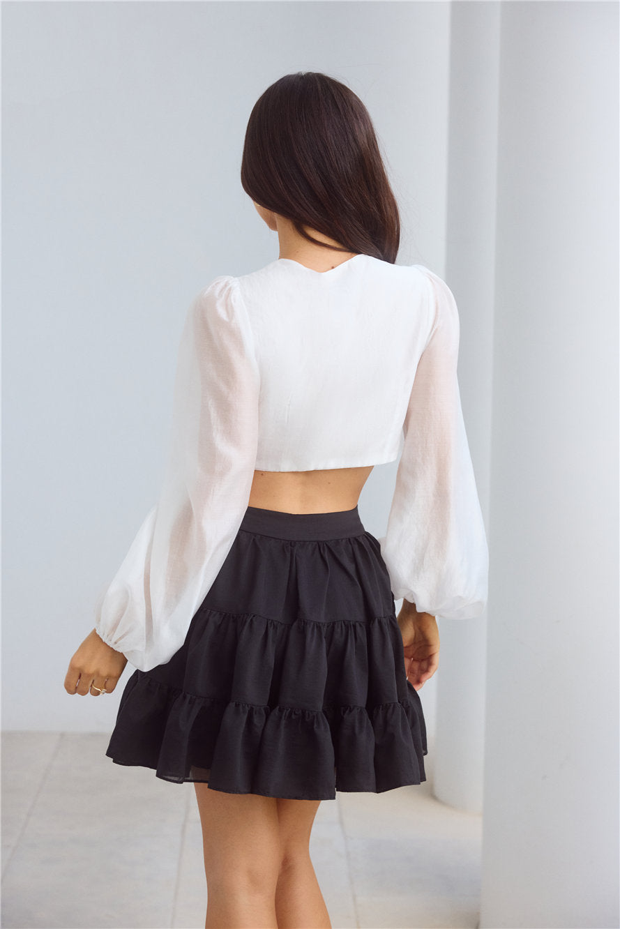London Luxe Long Sleeve Top White