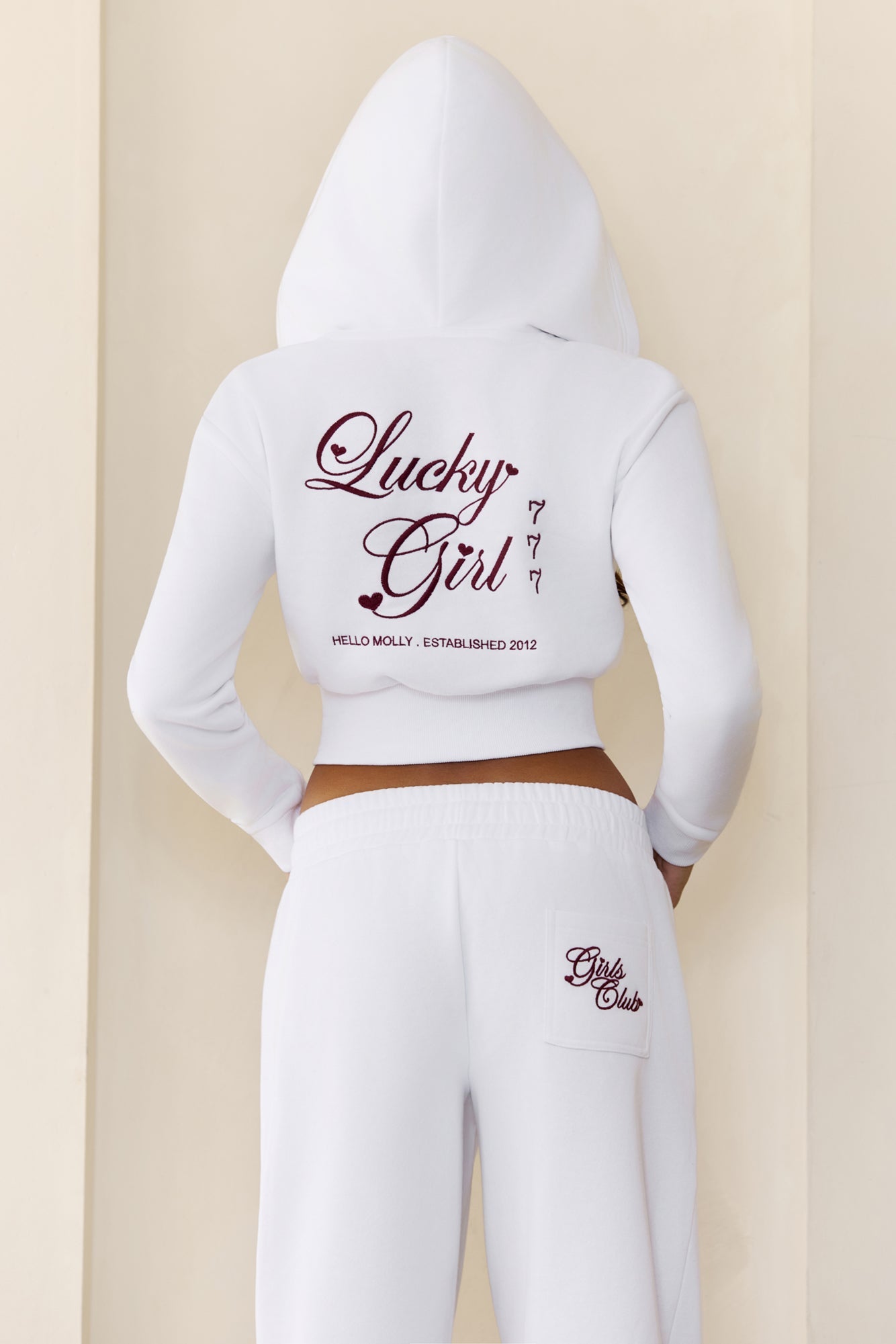 BASE Lucky Girl Zip Up Hoodie White