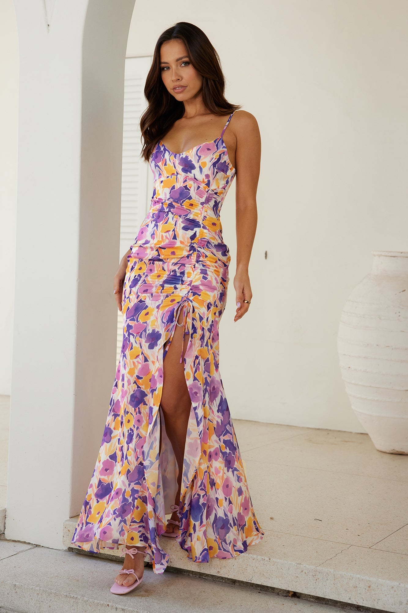 HELLO MOLLY On Your Wishlist Satin Maxi Dress Multi Print