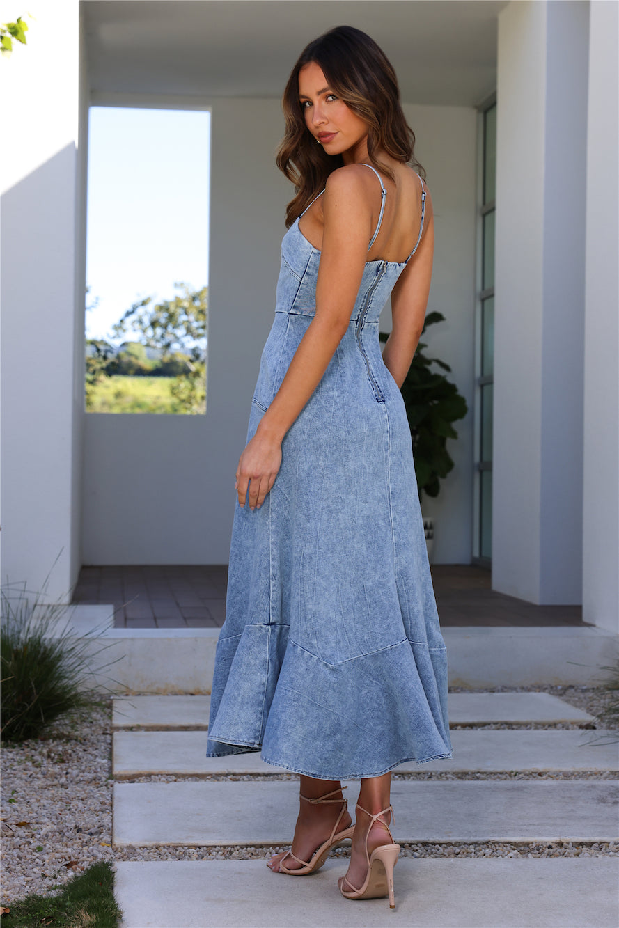 Club Chills Denim Midi Dress Blue