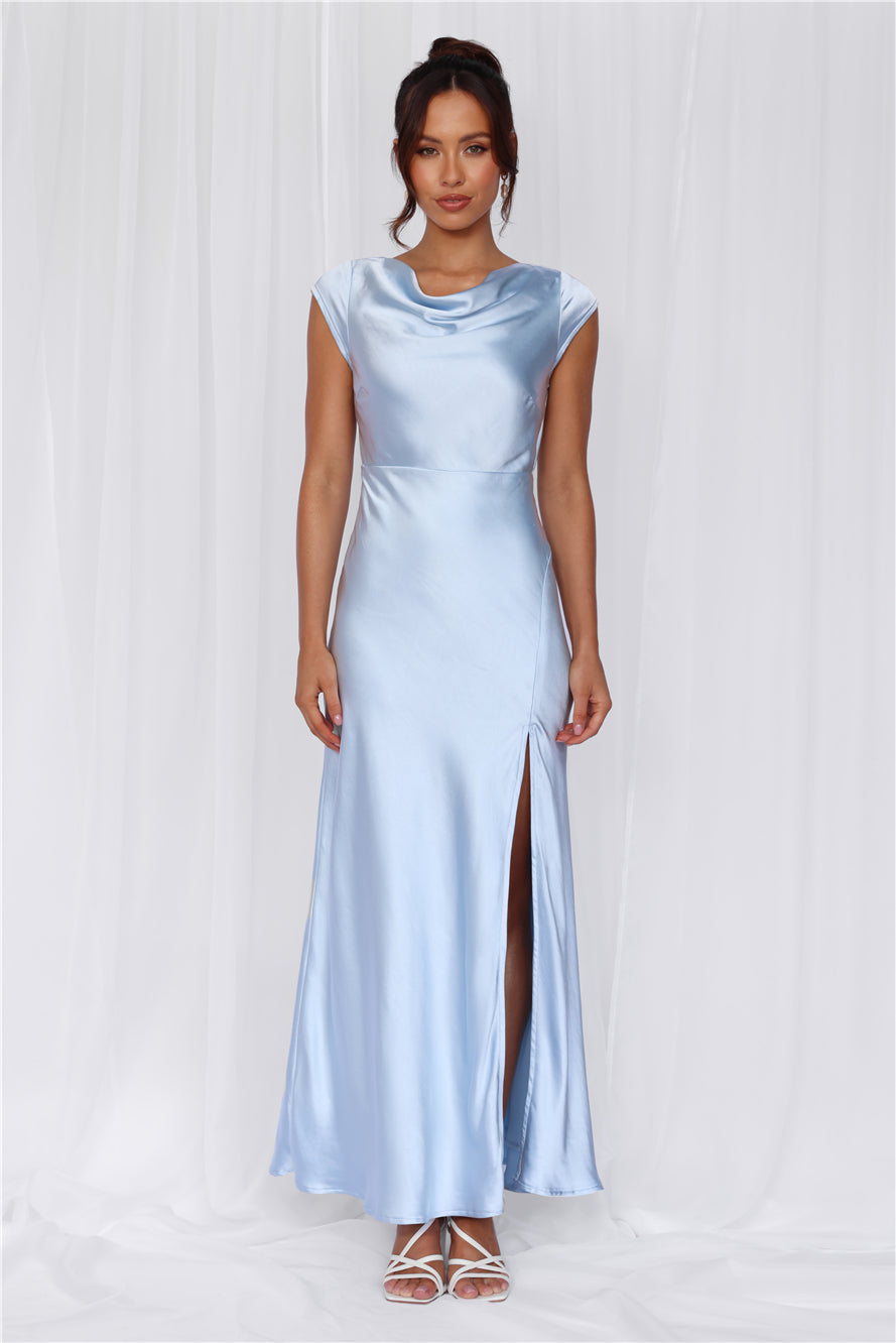 HELLO MOLLY The Valentina Cap Sleeve Satin Maxi Dress Blue