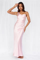 HELLO MOLLY The Madeline Cowl Satin Maxi Dress Pink
