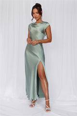 HELLO MOLLY The Valentina Cap Sleeve Satin Maxi Dress Sage