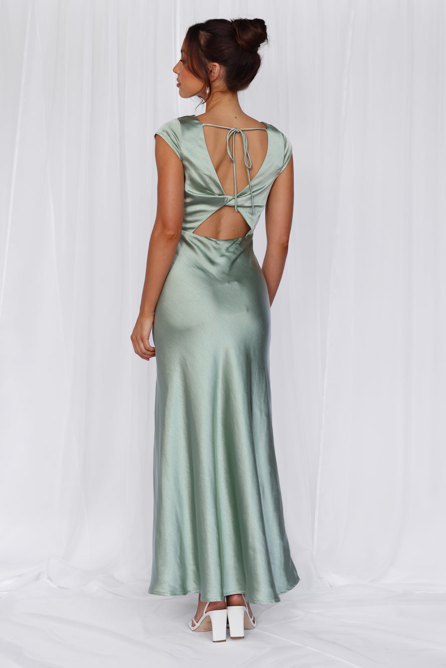 HELLO MOLLY The Valentina Cap Sleeve Satin Maxi Dress Sage