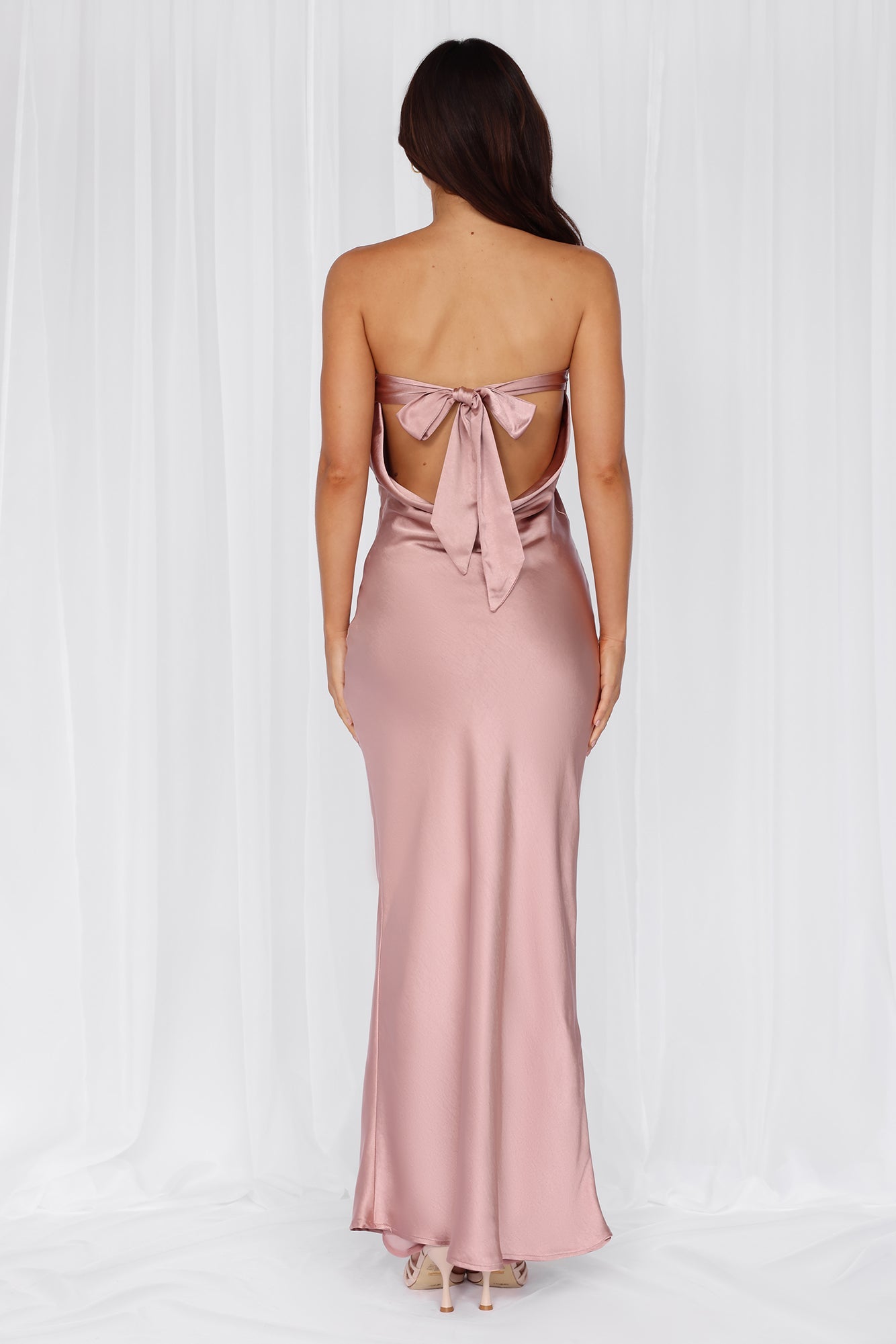 HELLO MOLLY The Felicity Strapless Satin Maxi Dress Dusty Pink