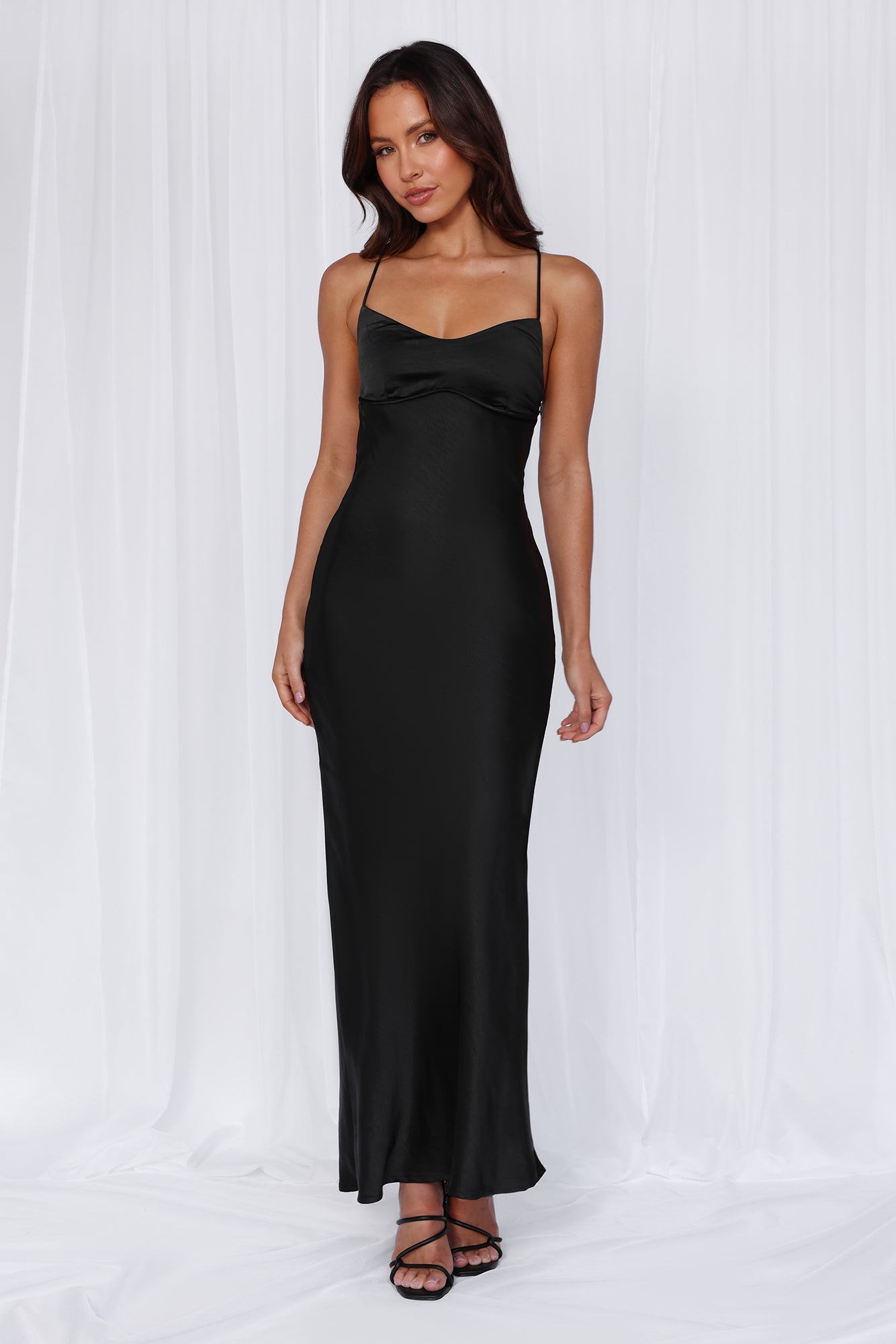 HELLO MOLLY The Samara Satin Maxi Dress Black