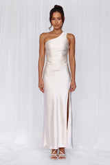 HELLO MOLLY The Aurora One Shoulder Satin Maxi Dress Pearl