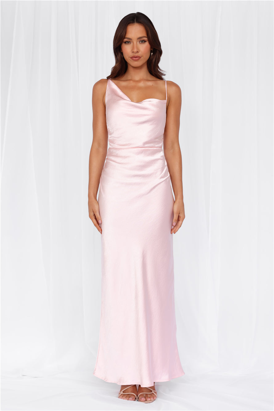HELLO MOLLY The Madeline Cowl Satin Maxi Dress Pink
