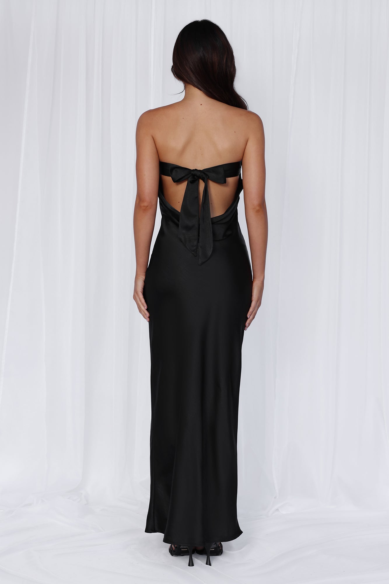 HELLO MOLLY The Felicity Strapless Satin Maxi Dress Black