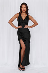 HELLO MOLLY The Loretta Cowl Satin Maxi Dress Black