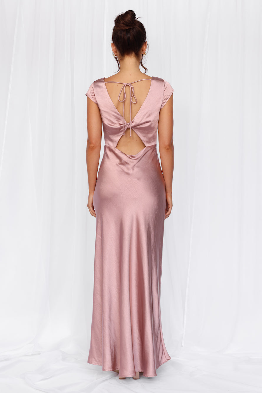 HELLO MOLLY The Valentina Cap Sleeve Satin Maxi Dress Dusty Pink