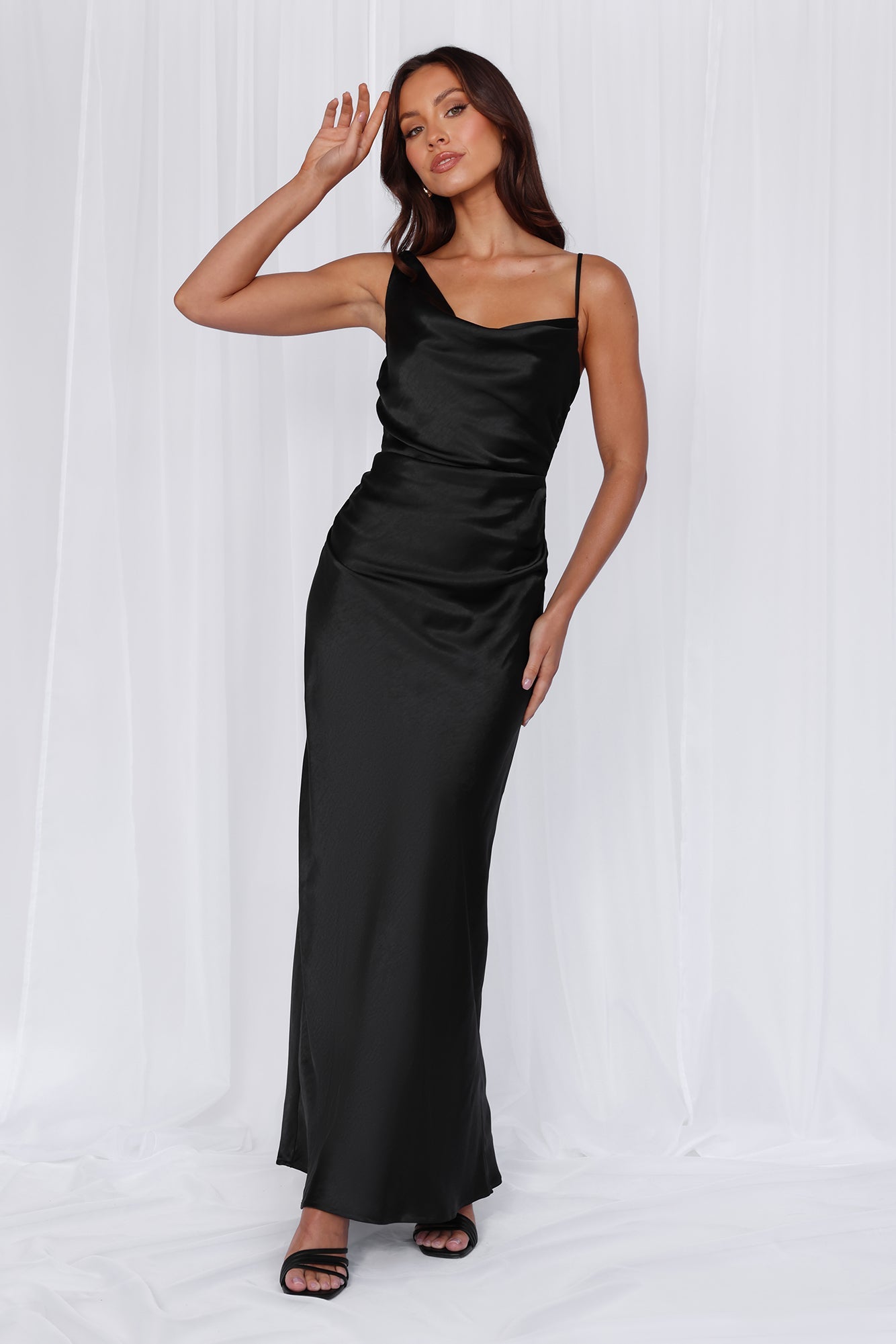 HELLO MOLLY The Madeline Cowl Satin Maxi Dress Black