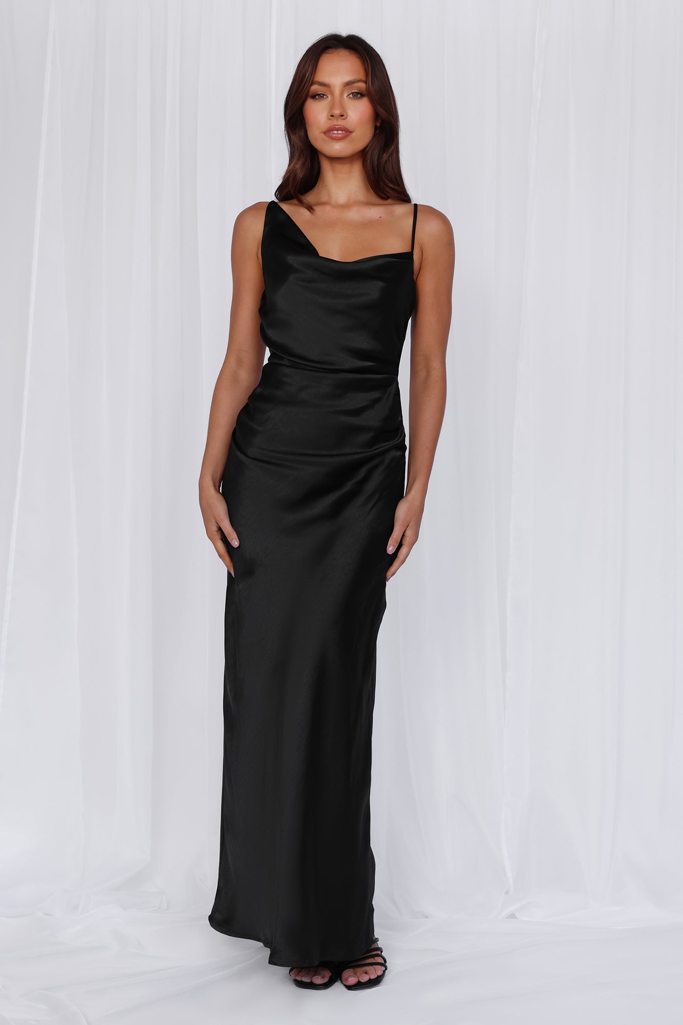 HELLO MOLLY The Madeline Cowl Satin Maxi Dress Black