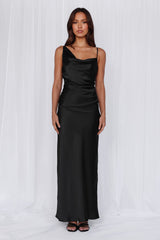 HELLO MOLLY The Madeline Cowl Satin Maxi Dress Black