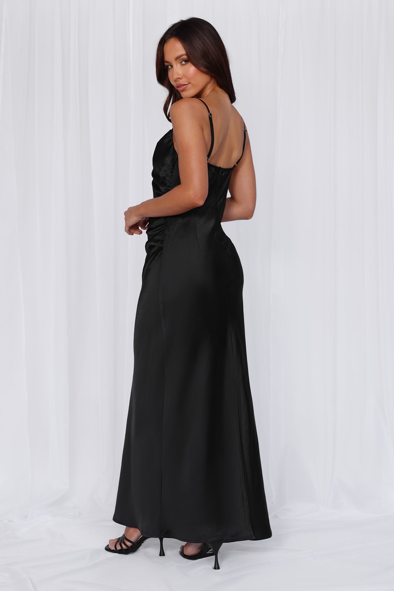 HELLO MOLLY The Madeline Cowl Satin Maxi Dress Black