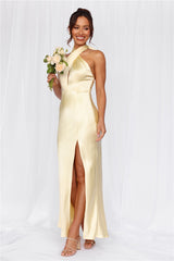 HELLO MOLLY The Adeline Halter Satin Maxi Dress Yellow