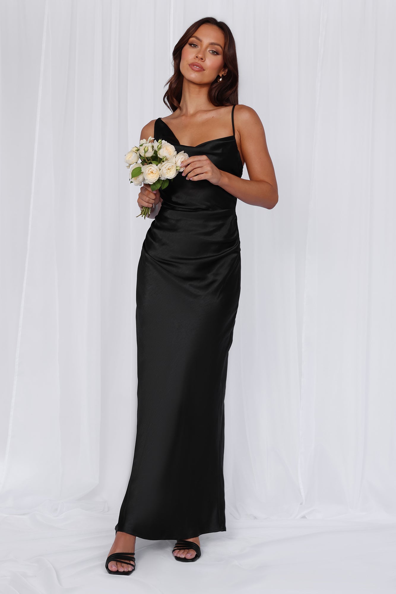 HELLO MOLLY The Madeline Cowl Satin Maxi Dress Black