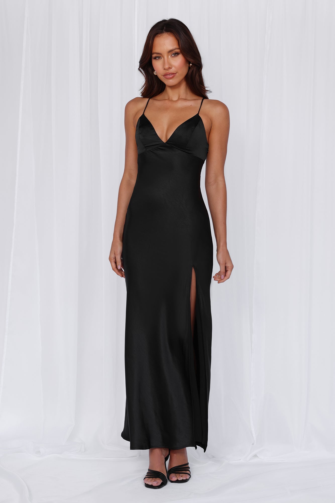 HELLO MOLLY The Sophia Satin Maxi Dress Black