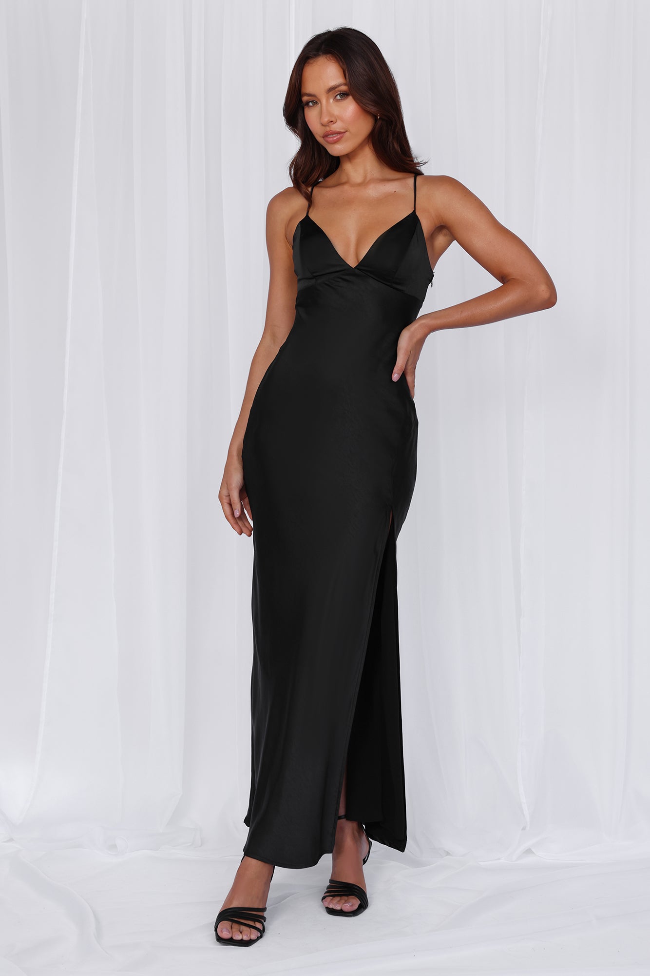 HELLO MOLLY The Sophia Satin Maxi Dress Black