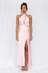 HELLO MOLLY The Adeline Halter Satin Maxi Dress Pink