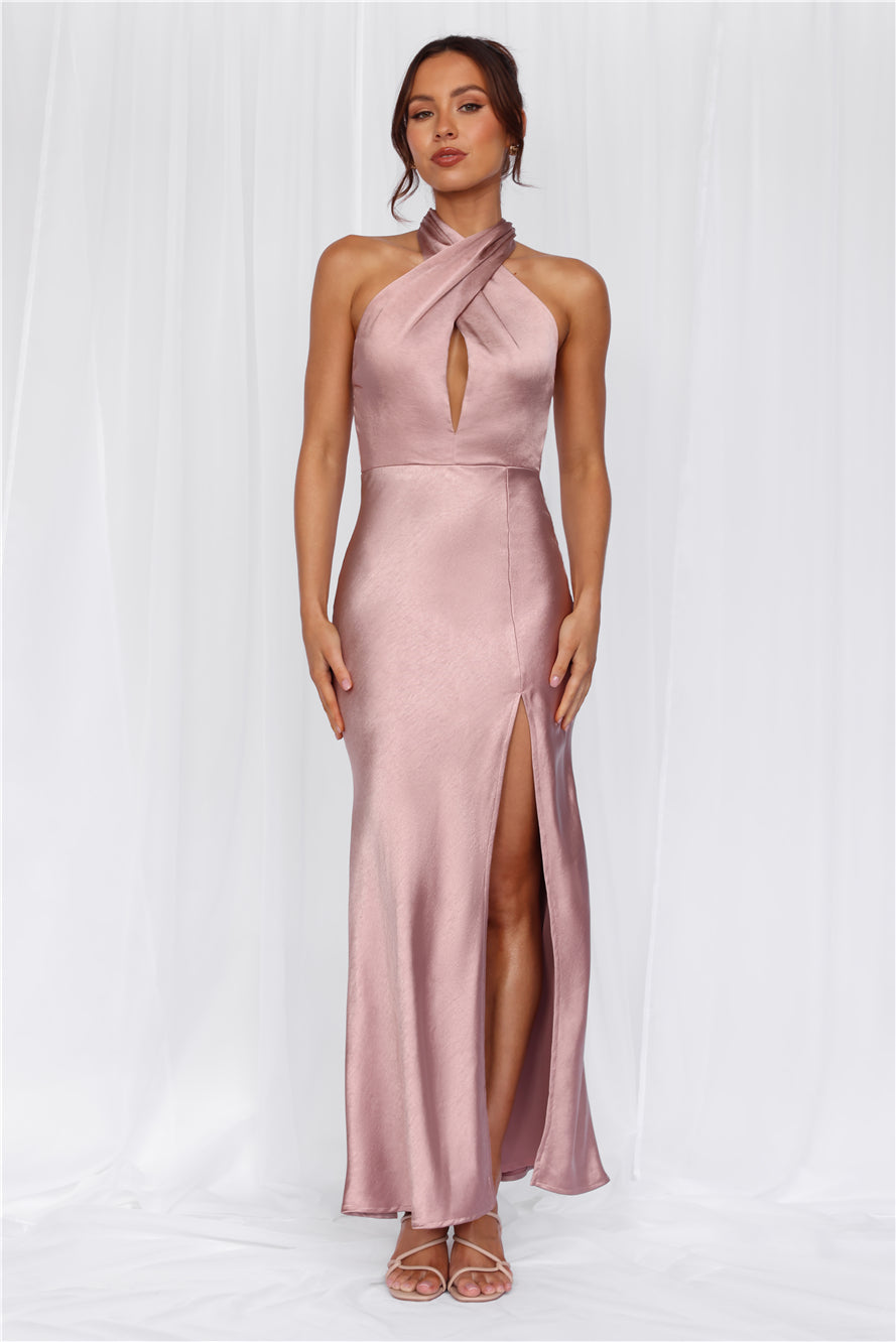 HELLO MOLLY The Adeline Halter Satin Maxi Dress Dusty Pink