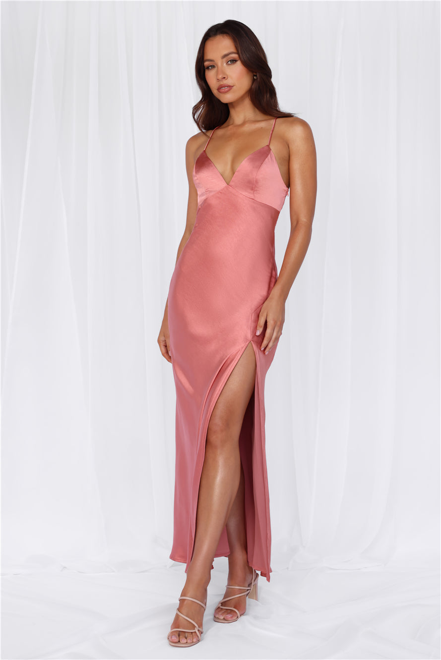 HELLO MOLLY The Sophia Satin Maxi Dress Rose