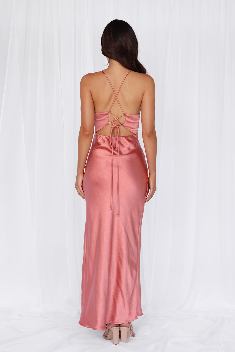 HELLO MOLLY The Sophia Satin Maxi Dress Rose