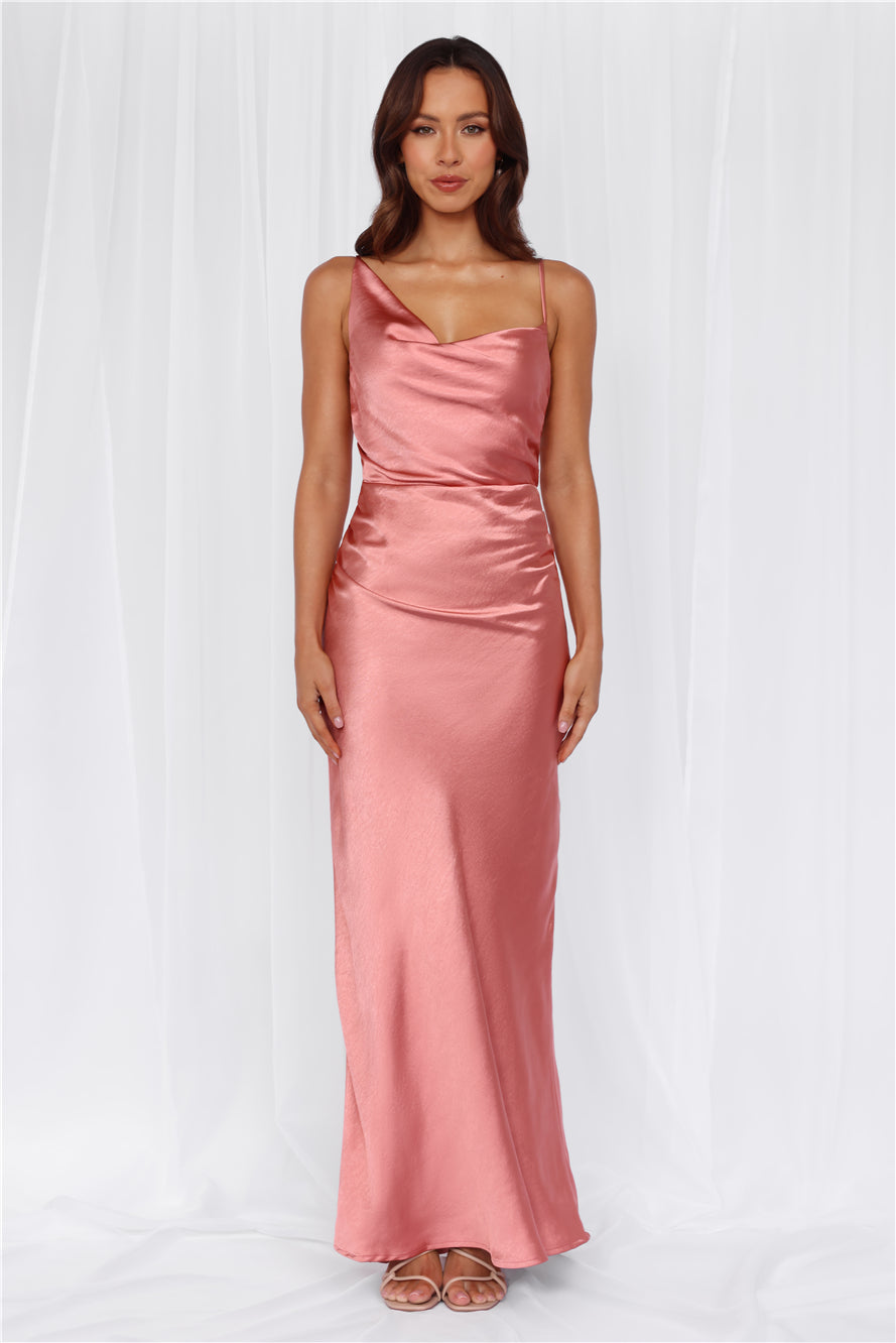 HELLO MOLLY The Madeline Cowl Satin Maxi Dress Rose