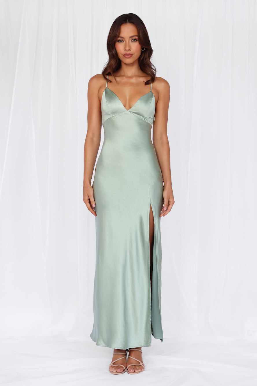 HELLO MOLLY The Sophia Satin Maxi Dress Sage