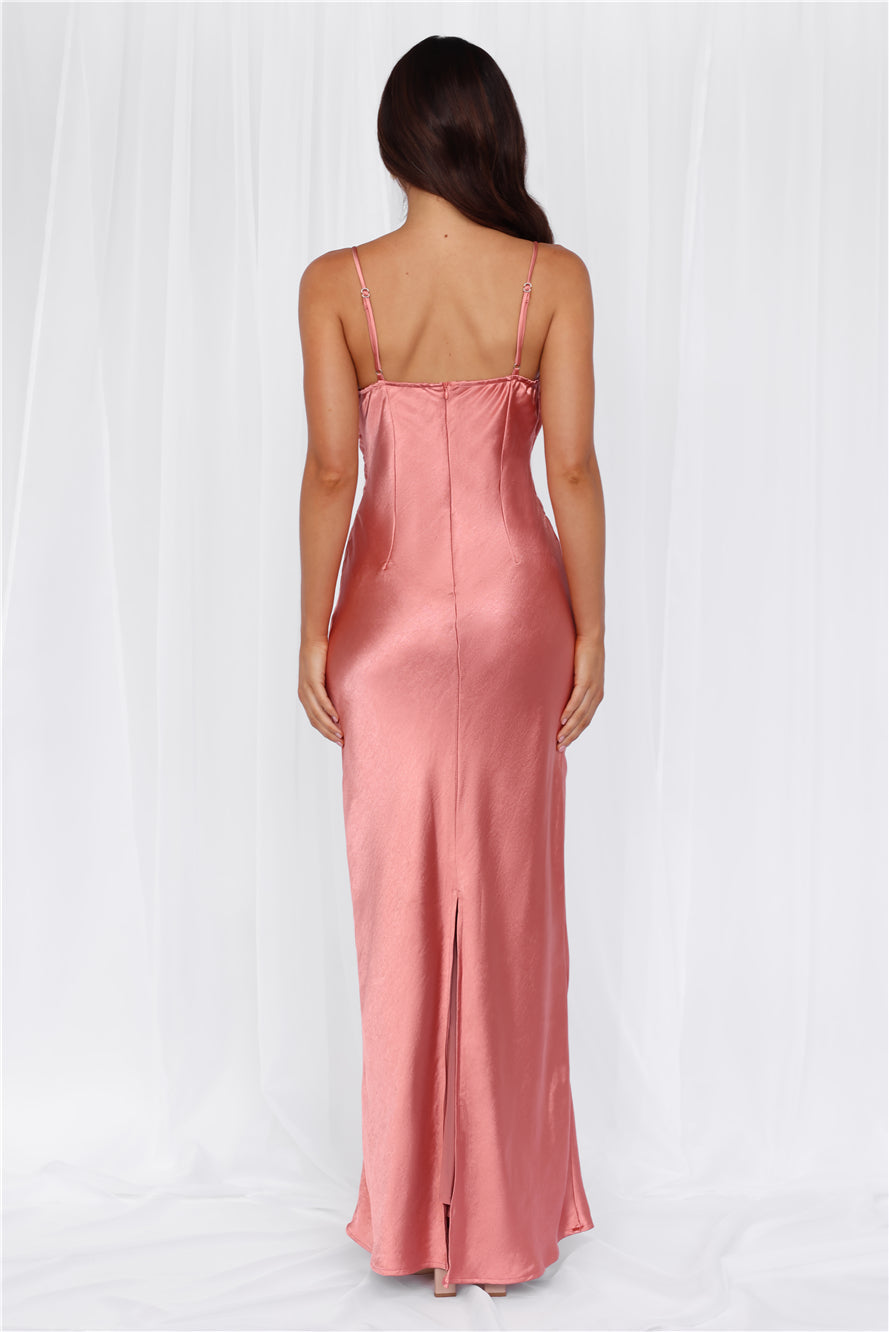 HELLO MOLLY The Madeline Cowl Satin Maxi Dress Rose