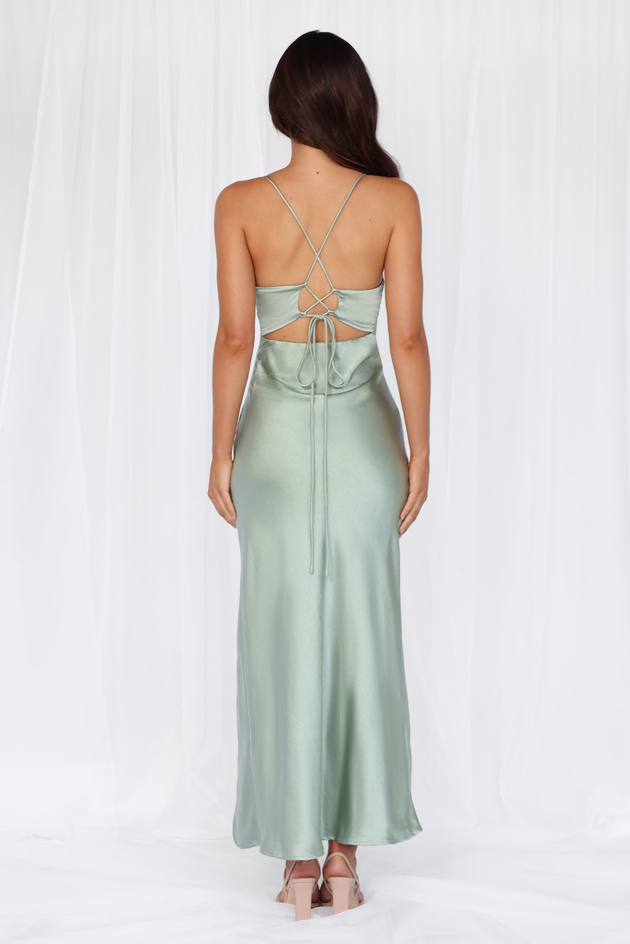 HELLO MOLLY The Sophia Satin Maxi Dress Sage