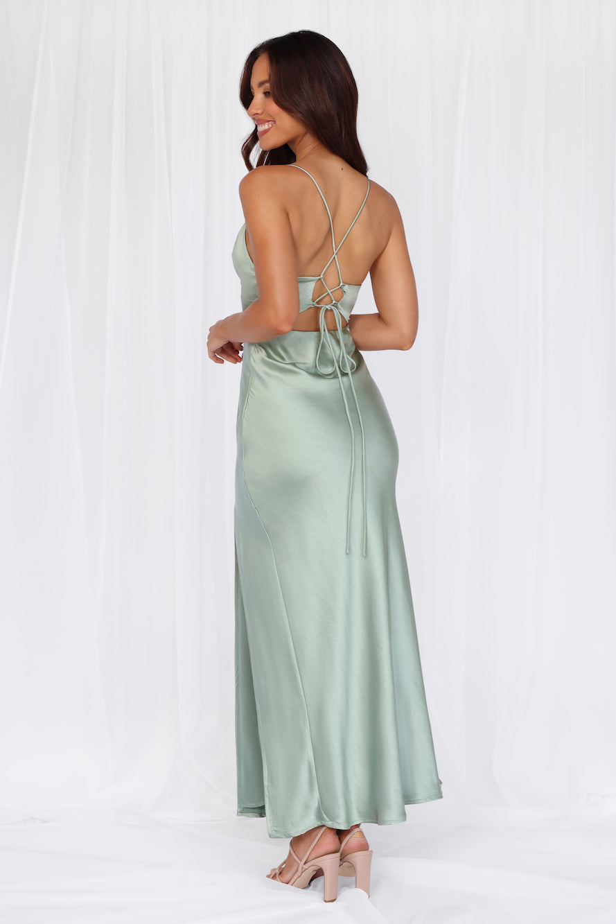 HELLO MOLLY The Sophia Satin Maxi Dress Sage