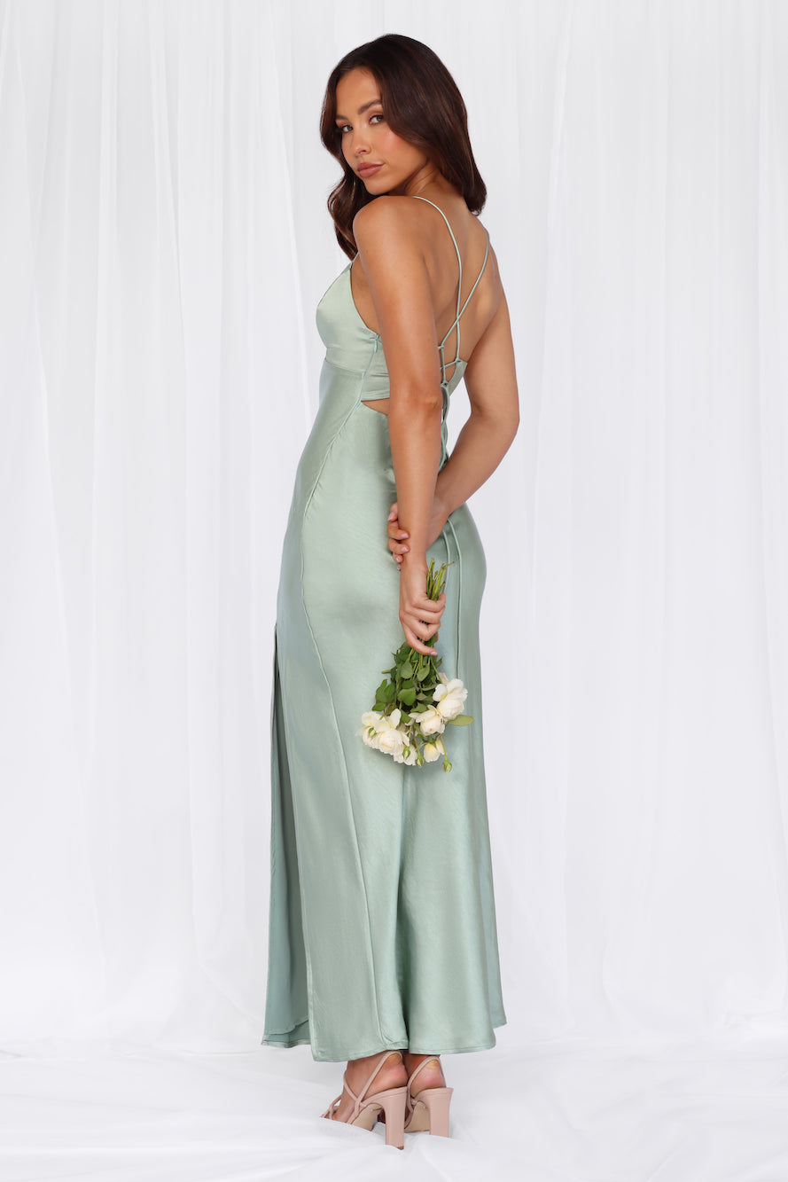 HELLO MOLLY The Sophia Satin Maxi Dress Sage
