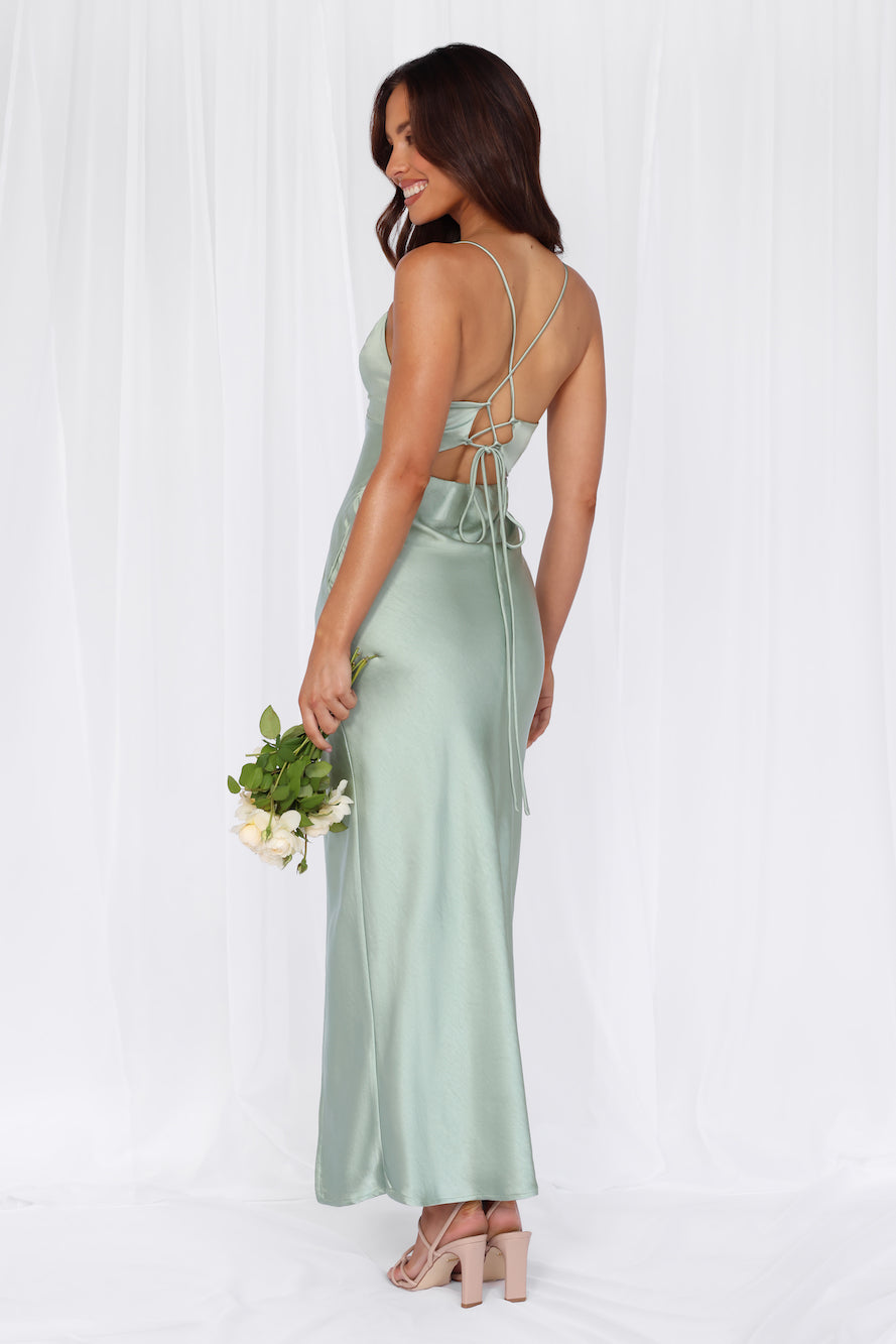 HELLO MOLLY The Sophia Satin Maxi Dress Sage