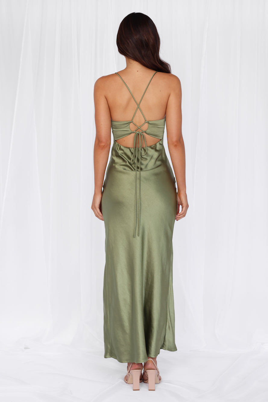 HELLO MOLLY The Sophia Satin Maxi Dress Olive