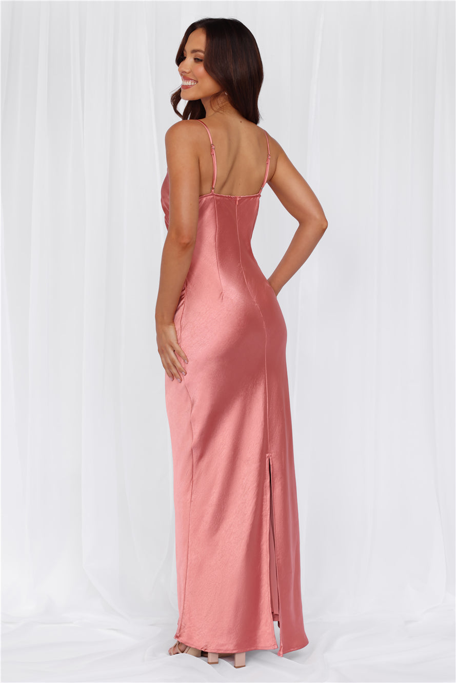 HELLO MOLLY The Madeline Cowl Satin Maxi Dress Rose