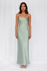 HELLO MOLLY The Felicity Strapless Satin Maxi Dress Sage