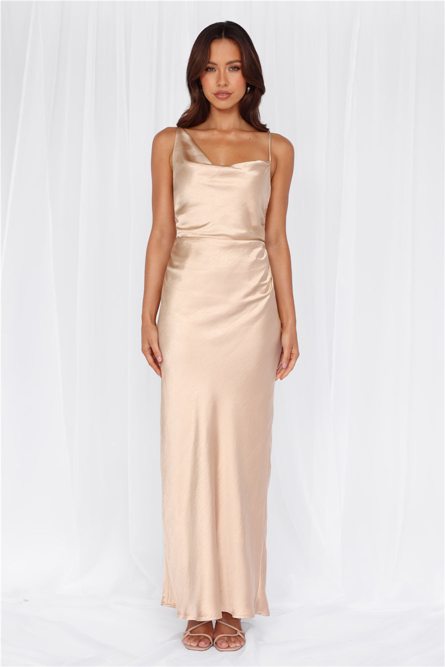 HELLO MOLLY The Madeline Cowl Satin Maxi Dress Champagne