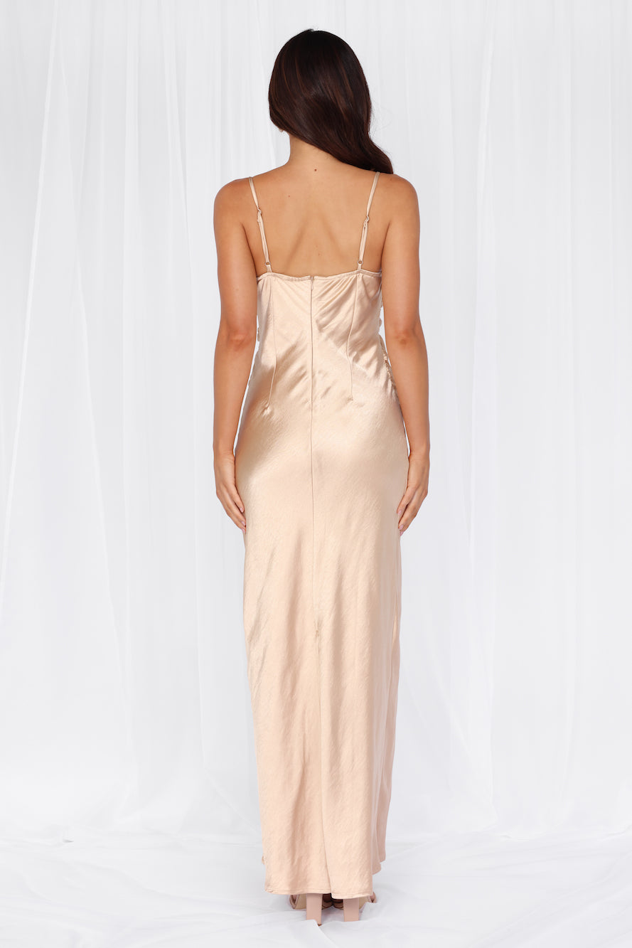 HELLO MOLLY The Madeline Cowl Satin Maxi Dress Champagne